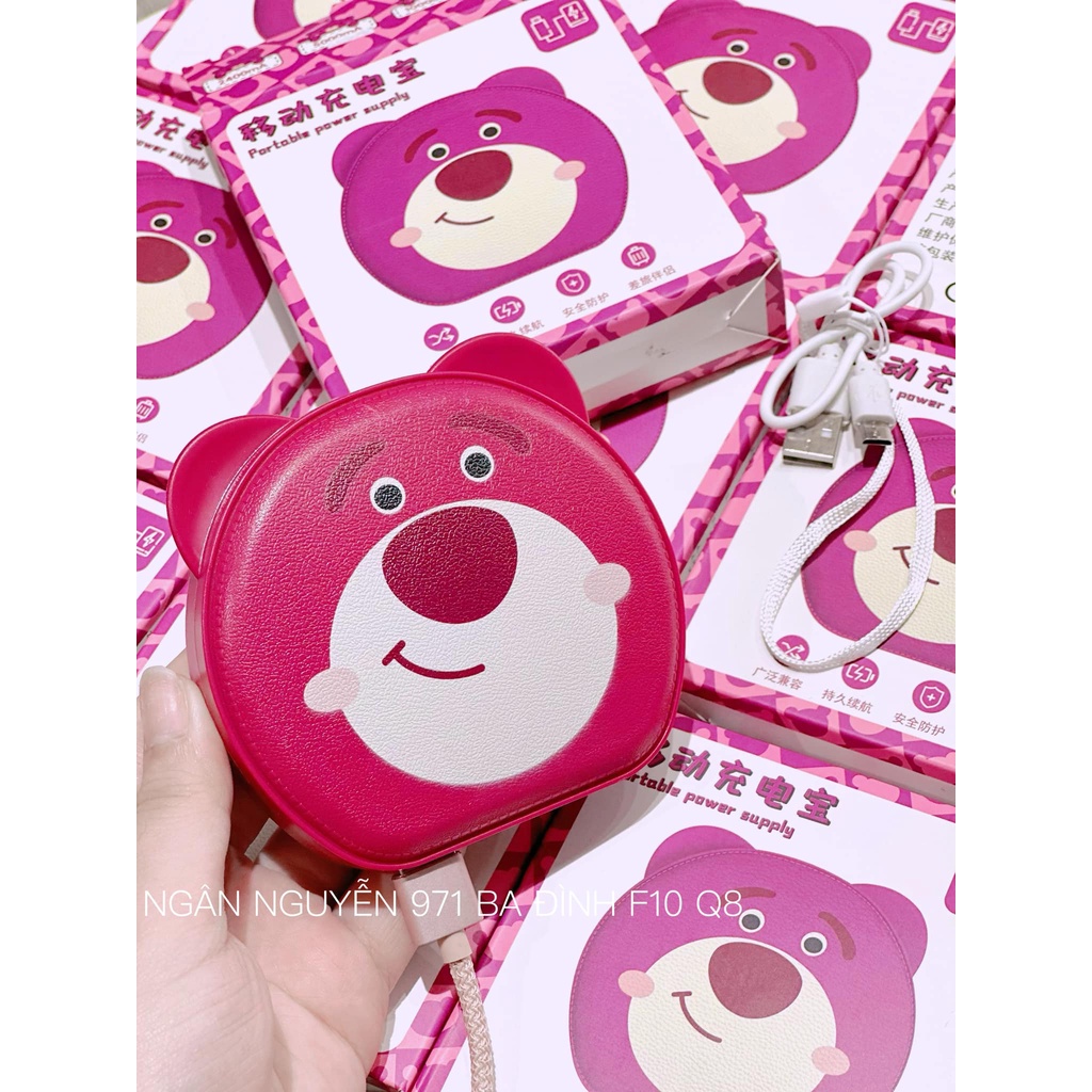 Sạc Dự Phòng Gấu Dâu Lotso Strawberry Toy Story 10000mAh - Hàng Có Sẵn HCM