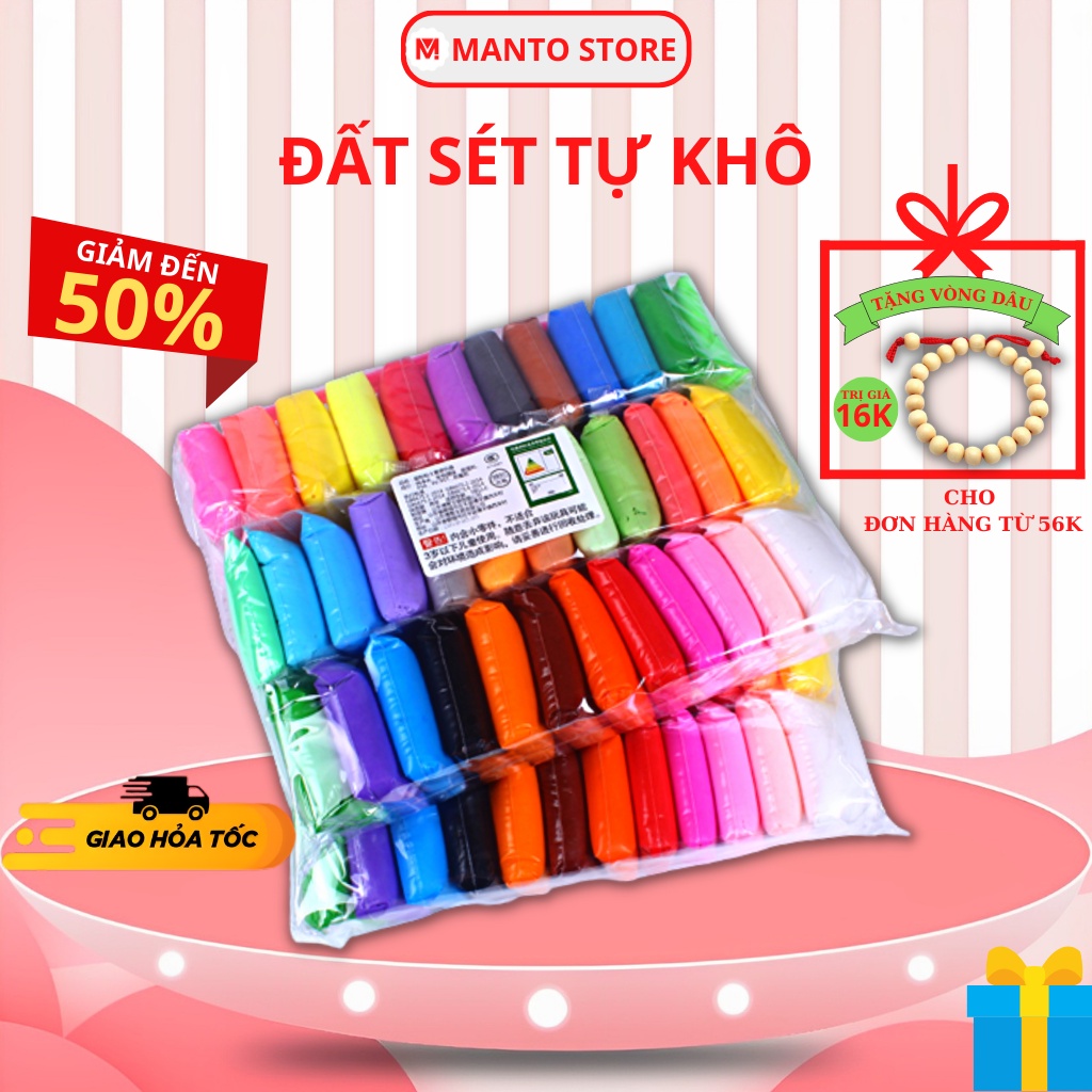 Đất nặn đất sét tự khô Manto phù hợp với trẻ em từ 1 tuổi lốc 12,24 & 36 màu siêu nhẹ không dính tay an toàn cho bé