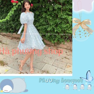 Đầm xanh hoa nổi cổ yếm nơ lưng , đầm ren xanh hoa nổi