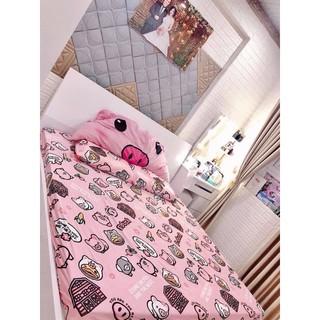 1m6 x 2m / 1m8 x 2m Set 1 drap 2 vỏ gối nằm 1 vỏ gối ôm chú heo hồng kute