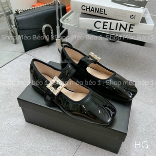 Giày búp bê khuy đá vuông da bóng đế bệt fullbox hàng quảng châu cao cấp
