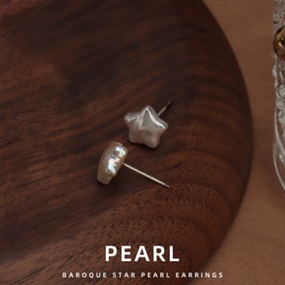 Bông Tai Mạ Bạc 925 Hình Ngôi Sao Năm Cánh Đính Ngọc Trai Nhân Tạo Thời Trang