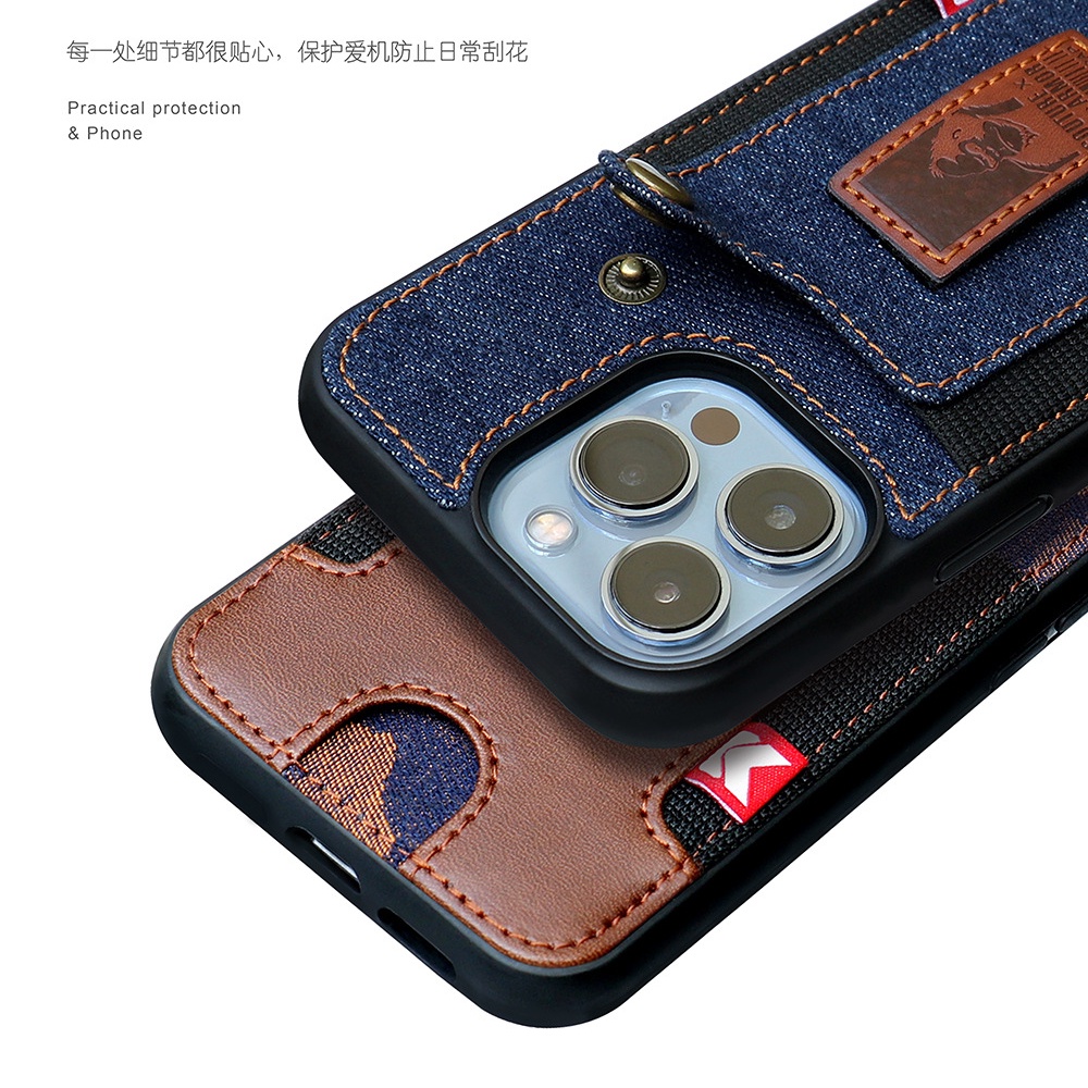 Sang Trọng Bao Da Điện Thoại Phối denim Có Ngăn Đựng Thẻ Cho iphone 14 plus 13 12 pro max