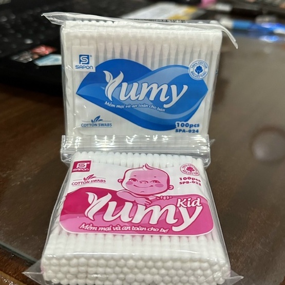 Tăm bông ngoáy tai Yumy túi 100 cây đầu tròn và xoắn