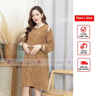 Đầm bầu🚛freeship🚛váy nhung tăm da bò cổ bèo trắng đủ sz s-m-l