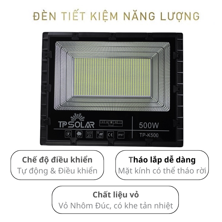 Đèn Pha Led Năng Lượng Mặt Trời TP Solar Công Suất 200W Ánh Sáng Chống Lóa, Cảm Biến Thông Minh