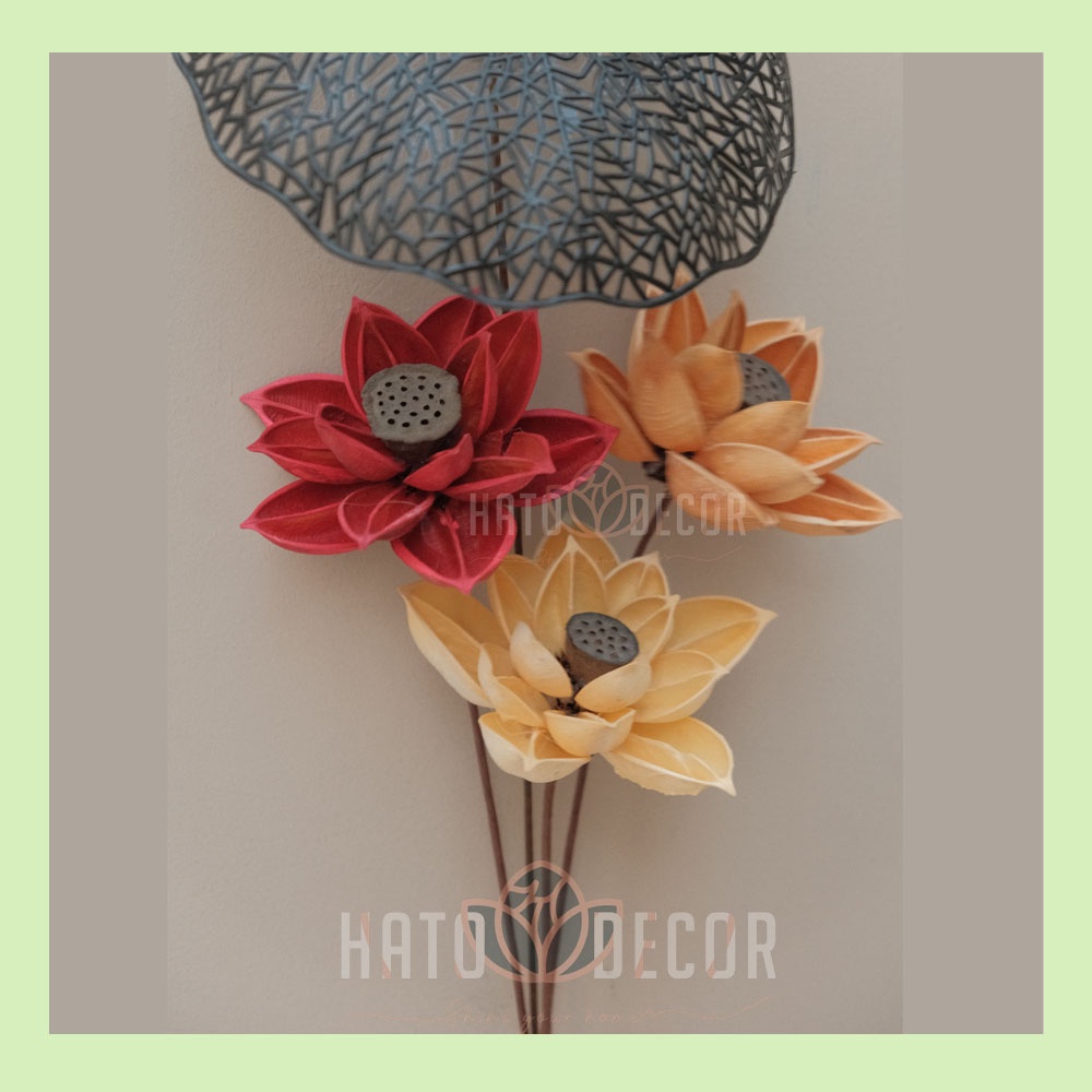 Hoa sen gỗ khô - Đài sen - Lá sen dâng cúng dường phật trang trí decor nhà - hoa lẻ
