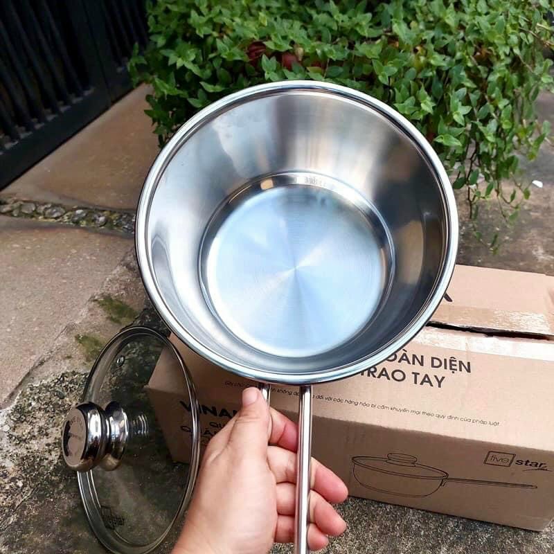Quánh chống dính nấu cháo bột 3 đáy từ inox 430 nắp kính (16cm)