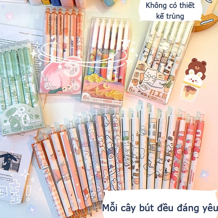 Kawaii 6 Cái/bộ Bộ Bút Gel Văn Phòng Phụ Kiện Đen 0.5 Đổ Lại Hoạt Hình Trường Viết Văn Phòng Phẩm Sinh Viên Văn Phòng Phẩm