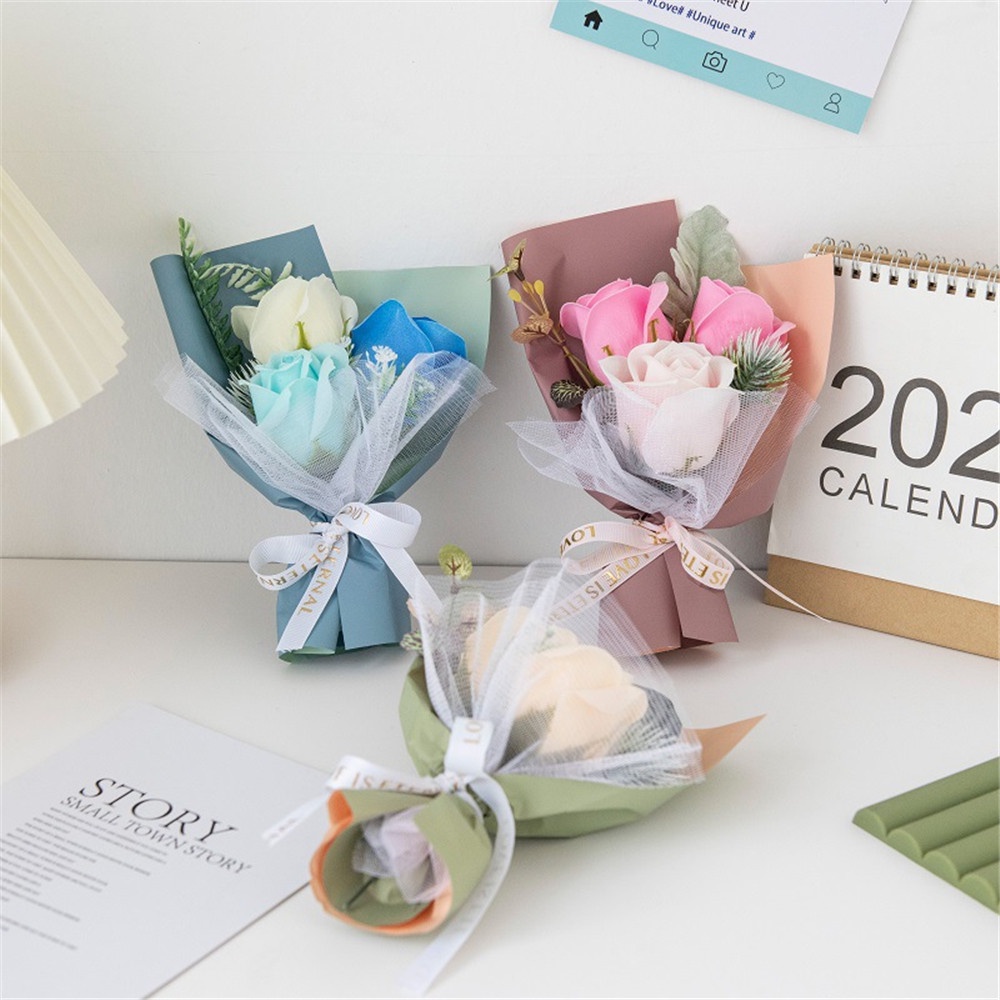 Set 3 Bó Hoa Hồng Sáp Lãng Mạn Trang Trí Nhà Cửa