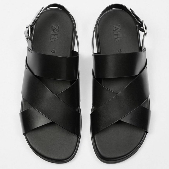Giày sandals da đen Zara authentic STRAPPY