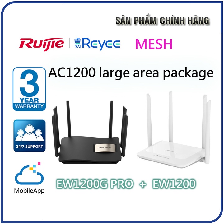 Bộ phát wifi Router Ruijie RG-EW1200 | RG-EW1200G Pro băng tầng kép chuẩn AC1200Mbps, Hỗ trợ Mesh