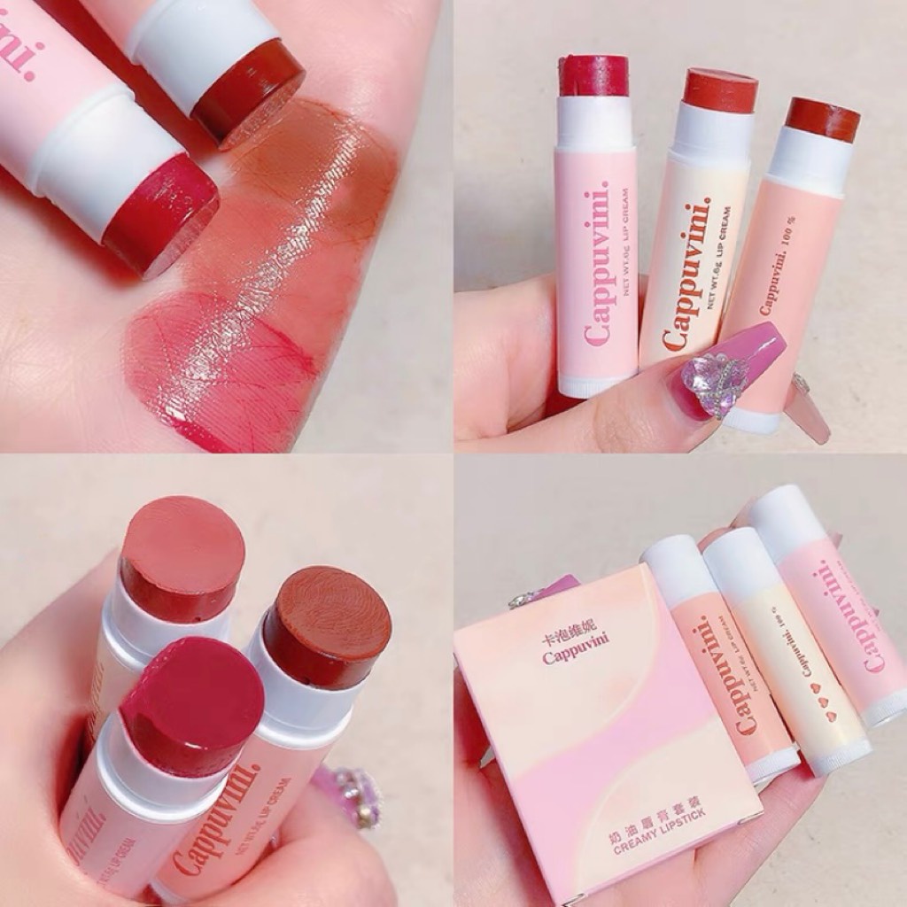 Son dưỡng set 3 son có màu CAPPUVINI dưỡng ẩm mềm mịn Creamy Lipstick CAPU53 CAPU54