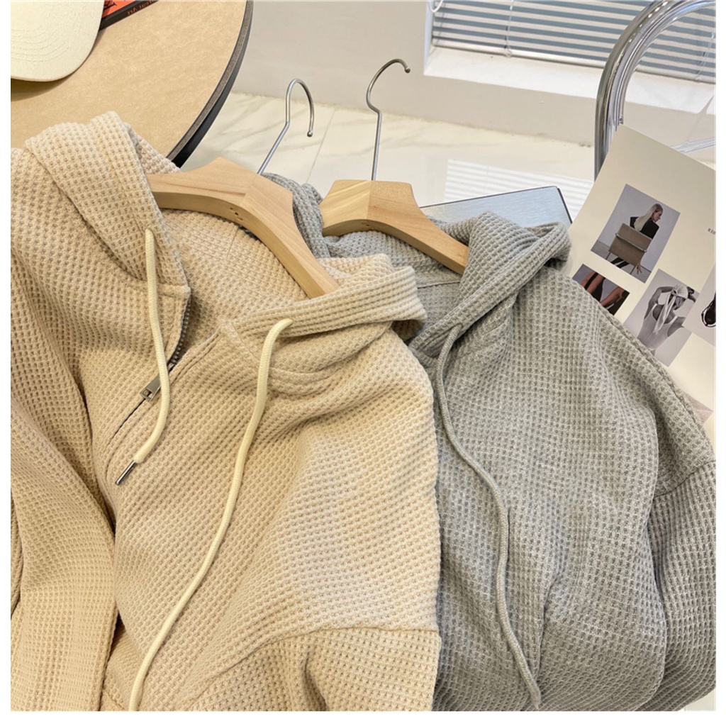 Áo Khoác Cardigan Dáng Rộng Có Nón Phối Khóa Kéo Thời Trang Xuân Hè Phong Cách Mới Cho Nữ