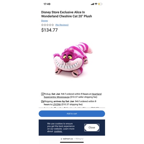 Gấu Bông Mèo Cheshire NEW Chính Hãng Disney Alice in Wonderland lông mềm mịn 35cm cat cười nhe răng vằn hồng chesire thú