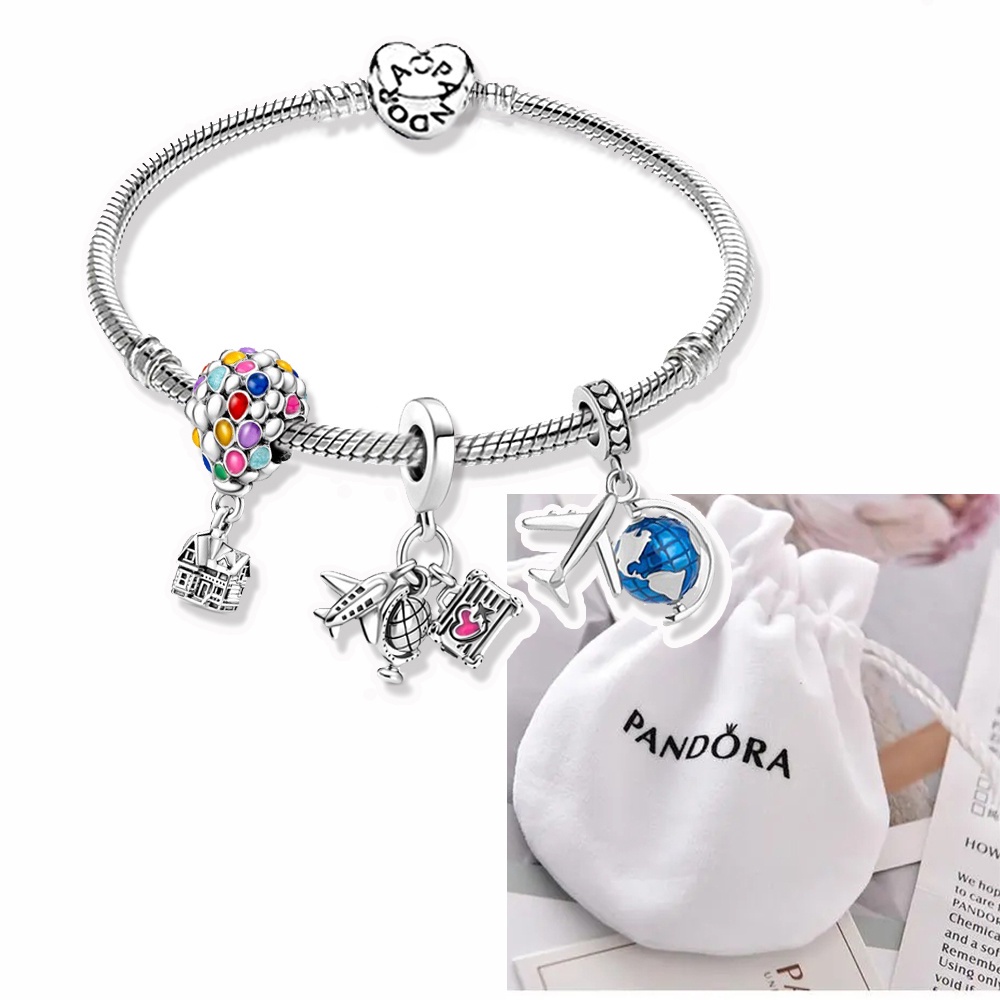 Pandora Vòng Tay Mạ Bạc 925 Đính Hạt Kèm Túi Đựng