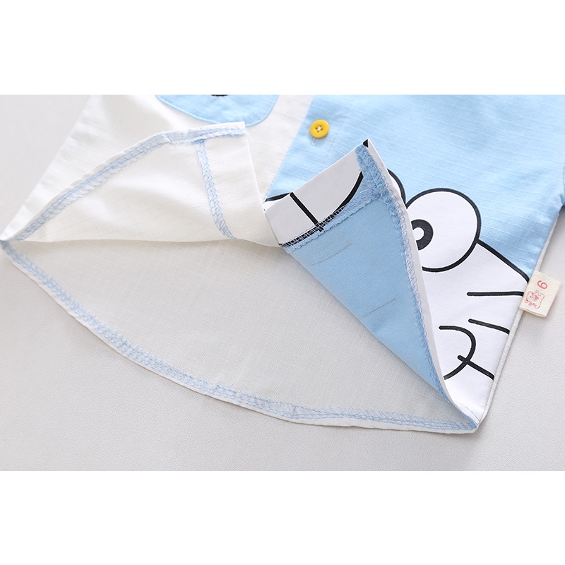 Bộ Áo Sơ Mi Tay Dài + Quần Denim Họa Tiết Doraemon Phong Cách Hàn Quốc Thời Trang Cho Bé Trai Gái 80-120cm