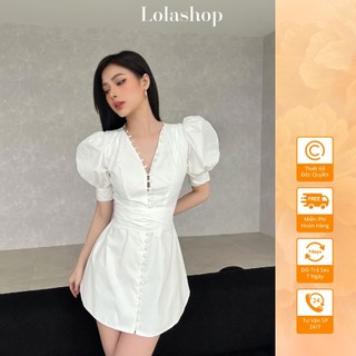 Đầm thiết kế lola fiona dress dáng xoè chữ a ôm eo màu xanh trắng