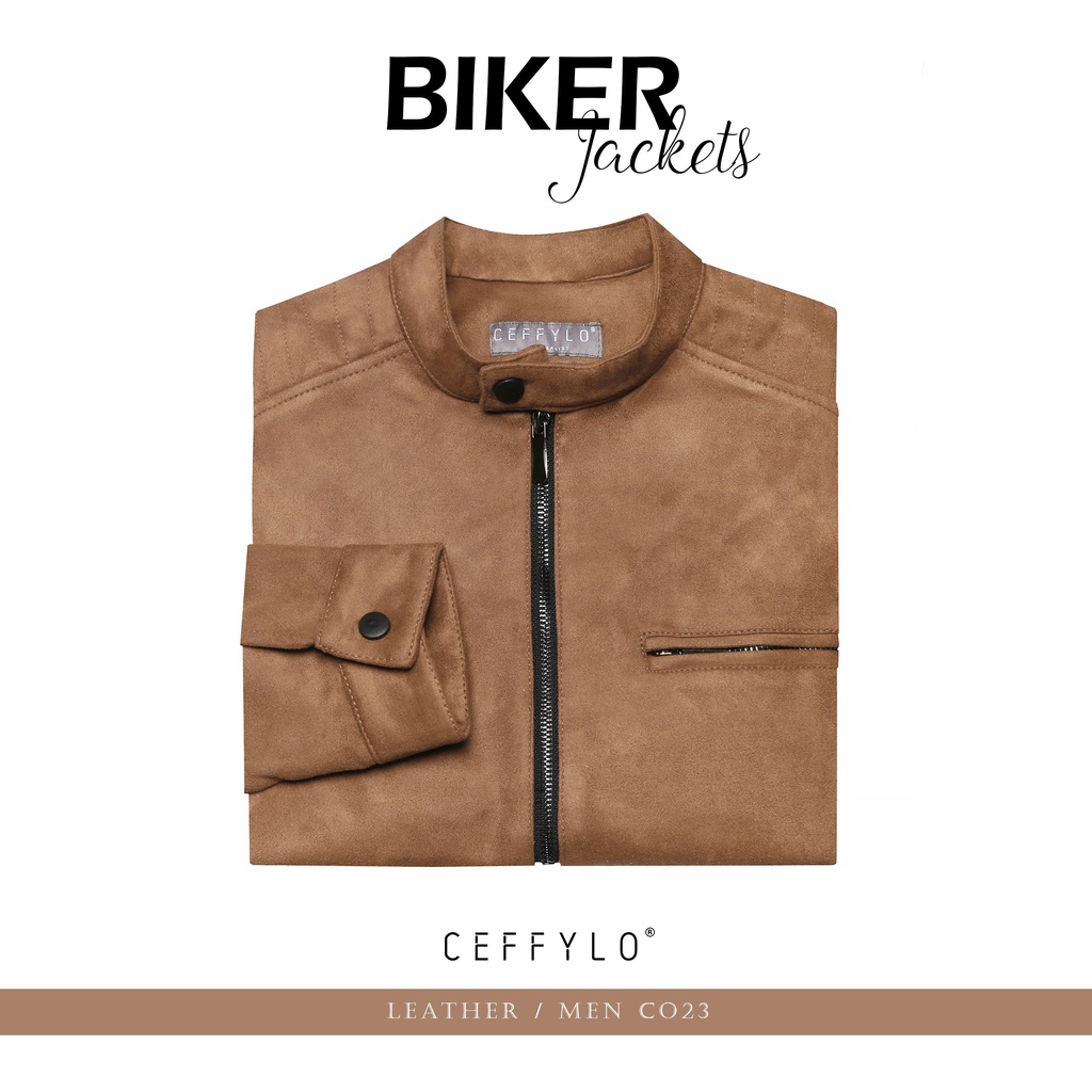 Áo Khoác Biker Da Lộn Phối Màu Nâu CF , Chất Liệu Da lộn , Trẻ Trung , Mềm Mịn – CEFFYLO