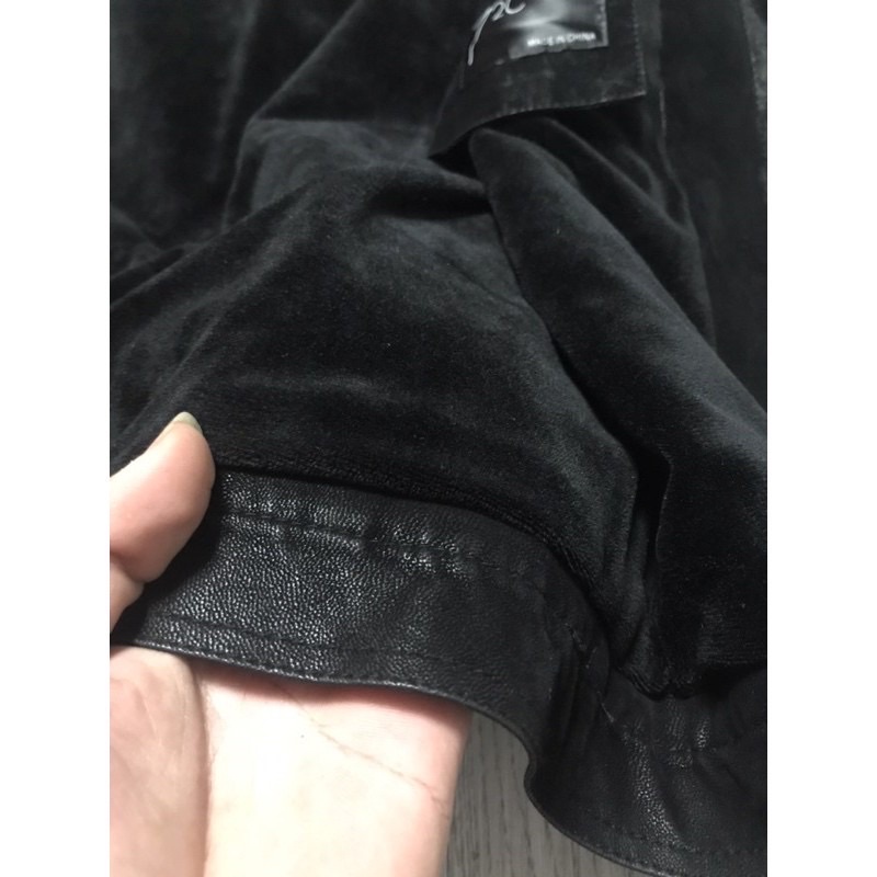 Áo khoác da Nam ,ÁO Khoác da sáp nam Chữ Tay Thêu , áo da lộn cổ bẻ kèm lông cừu