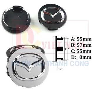Logo chụp mâm, ốp vành la zăng bánh xe ô tô Mazda, đường kính 57MM, chất liệu nhựa ABS cao cấp