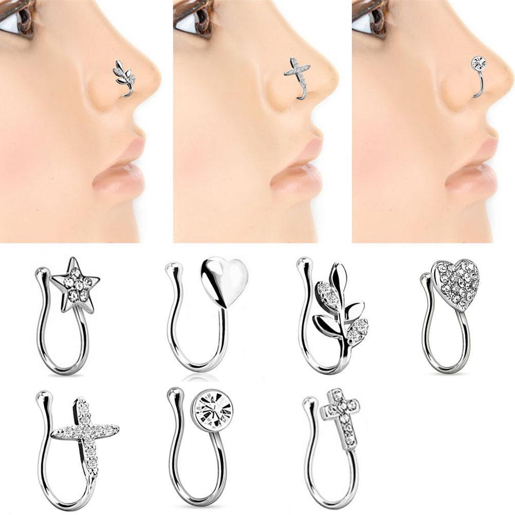 Khuyên Mũi A7C5 Hình Ngôi Sao / Trái Tim Đính Đá Thời Trang