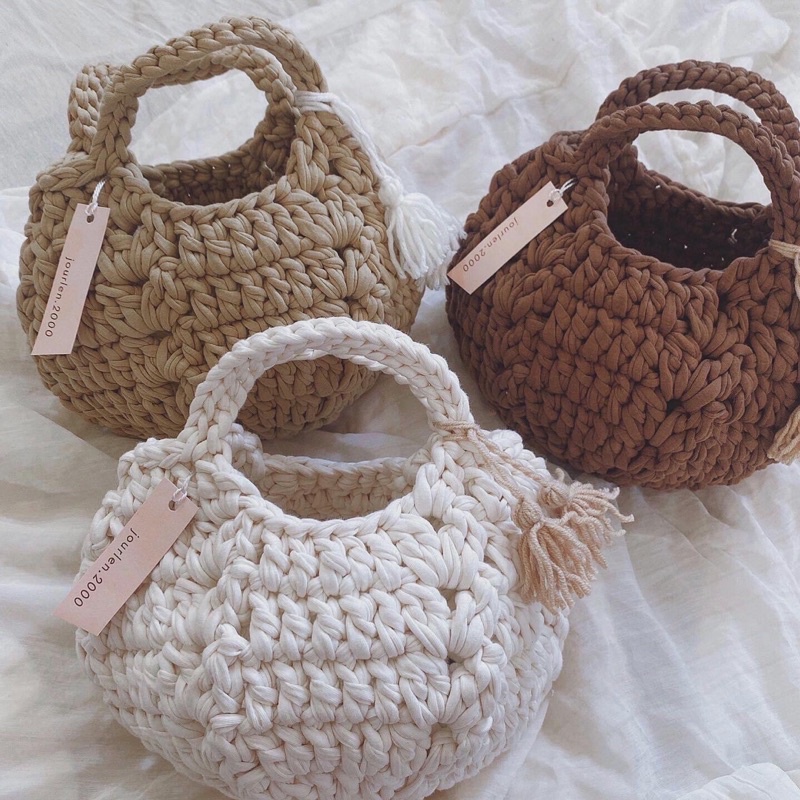 Túi Len Quả Bí Ngô Cầm Tay, Túi Len Móc Handmade Kèm Phụ Kiện