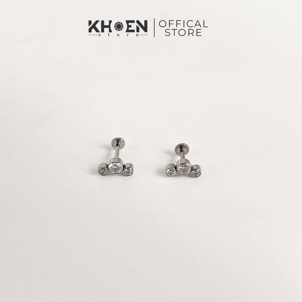 (1 Chiếc) Khuyên 3 hạt đá cong - Titanium G23 - Khoen Store