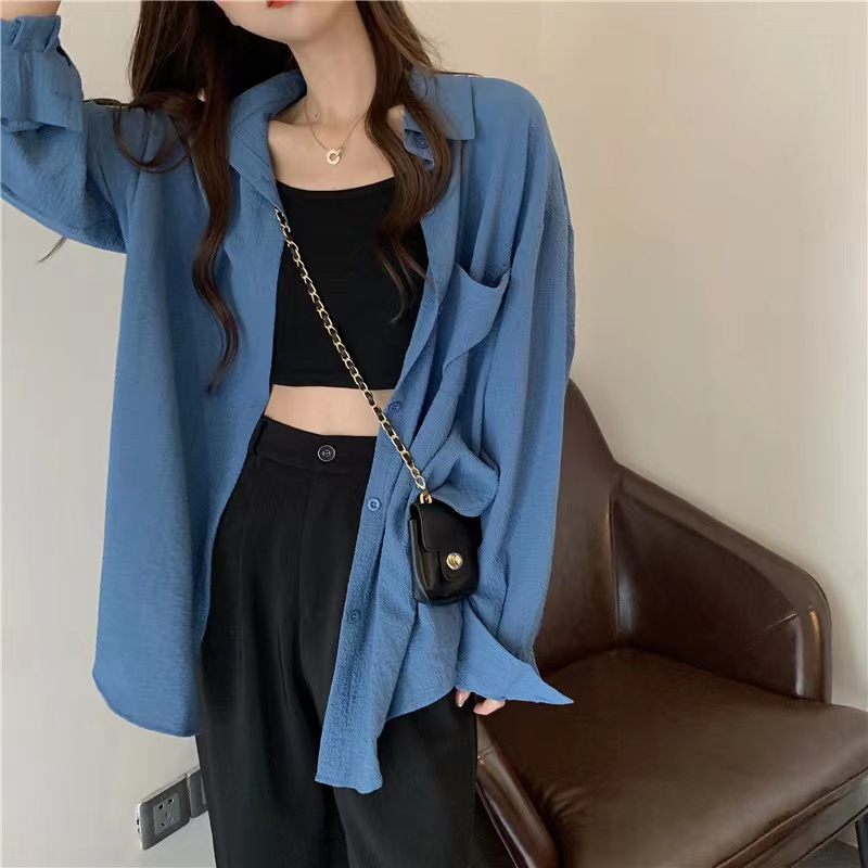 Áo sơ mi SUXI dài tay dáng rộng phong cách Hàn Quốc đơn giản thời trang dành cho nữ