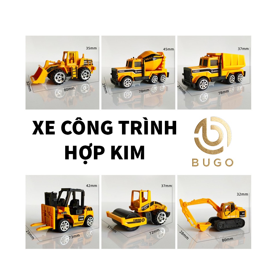 Xe đồ chơi công trình mô hình hợp kim 1:64 xúc cát – nâng – lu – trộn bê tông – ben – ủi an toàn cho bé BUGO Shop