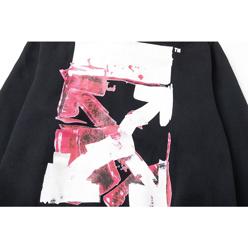 Off Áo hoodie OFF White Phối Lông Thân Thiện Với Da In Hình Mũi Tên graffiti Màu Sáng Tạo Đường Phố