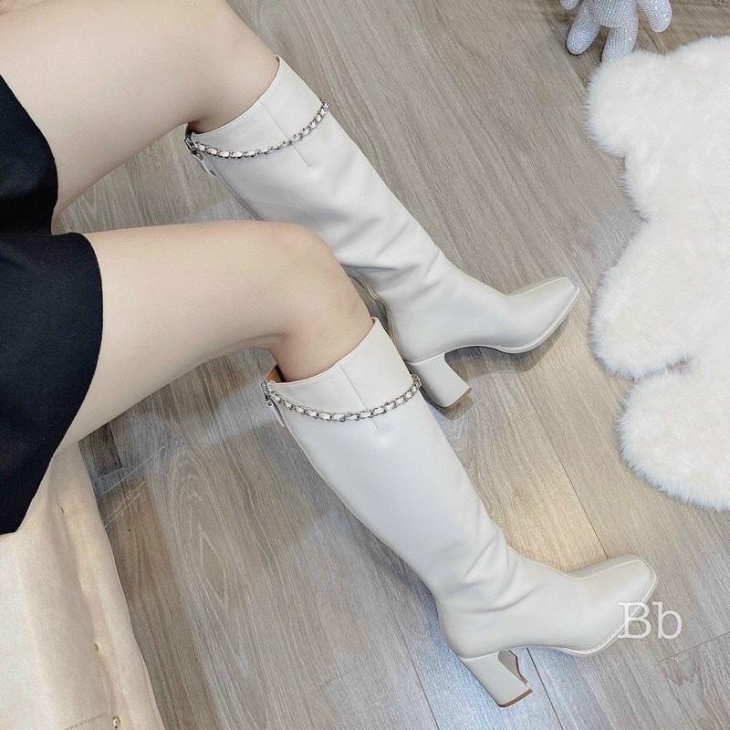 [Siêu Sale] MÃ BX01/ M86 BỐT GỐI NỮ DA LỲ LÓT LÔNG GÓT CAO 7P PHỐI XÍCH SANG CHẢNH FULLBOX