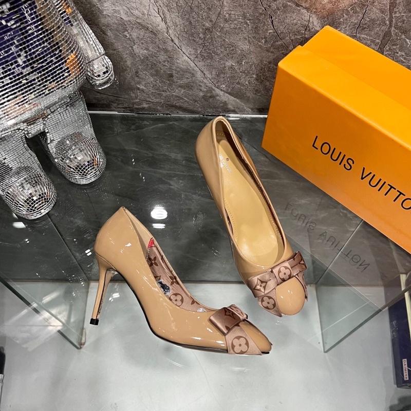 Giày cao Gót da Bóng Nơ Hoạ Tiết