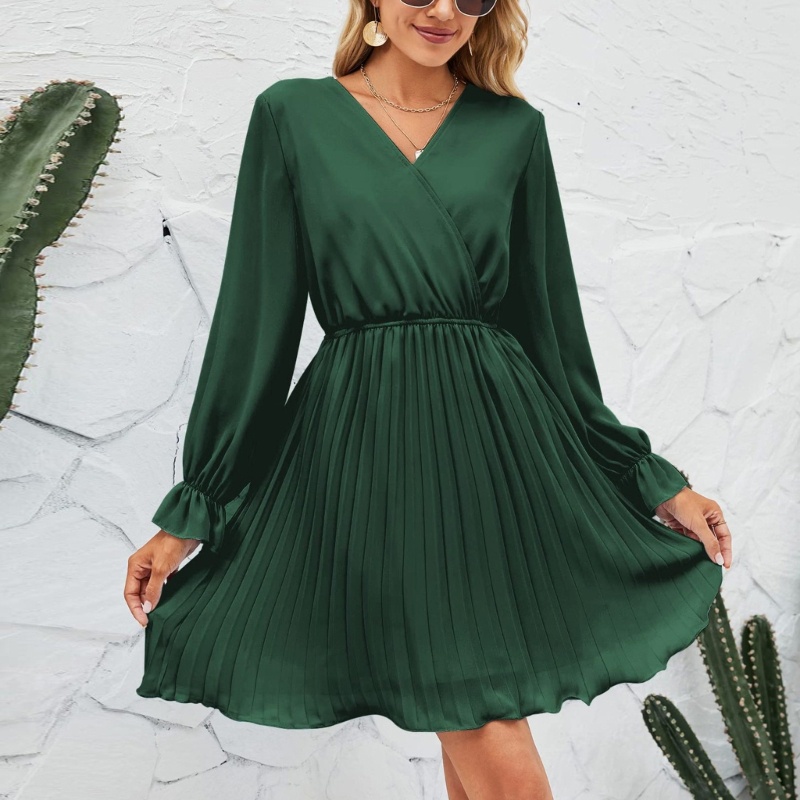 Xiangbao Đầm Dài Tay Cổ Chữ V Thắt Eo Thanh Lịch Cho Nữ Dự Tiệc