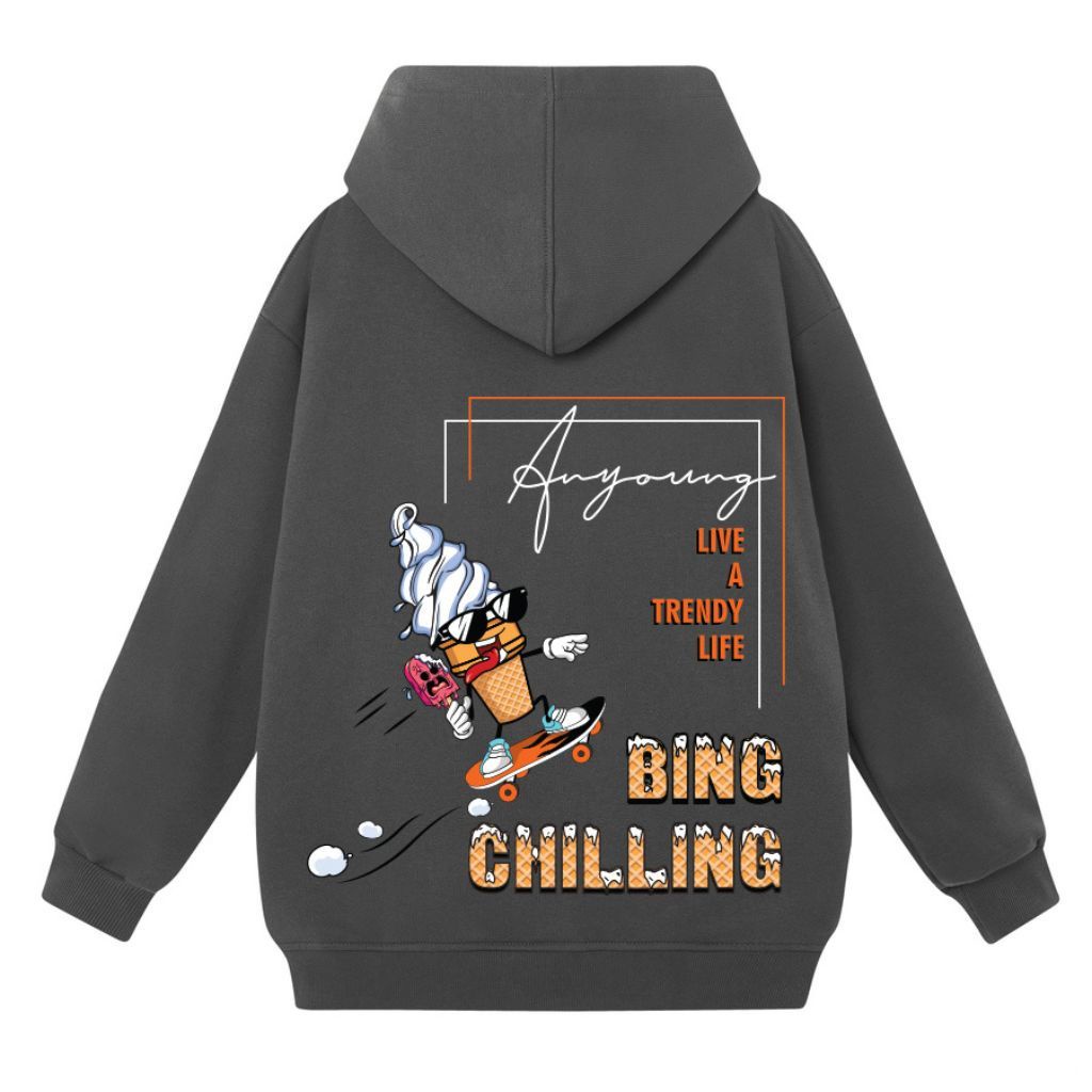 Áo hoodie nam nữ dài tay hình in BINGCHILLING SANVADIO áo nỉ nam form rộng chất nỉ bông dày dặn thời trang Hàn QuốcAN346