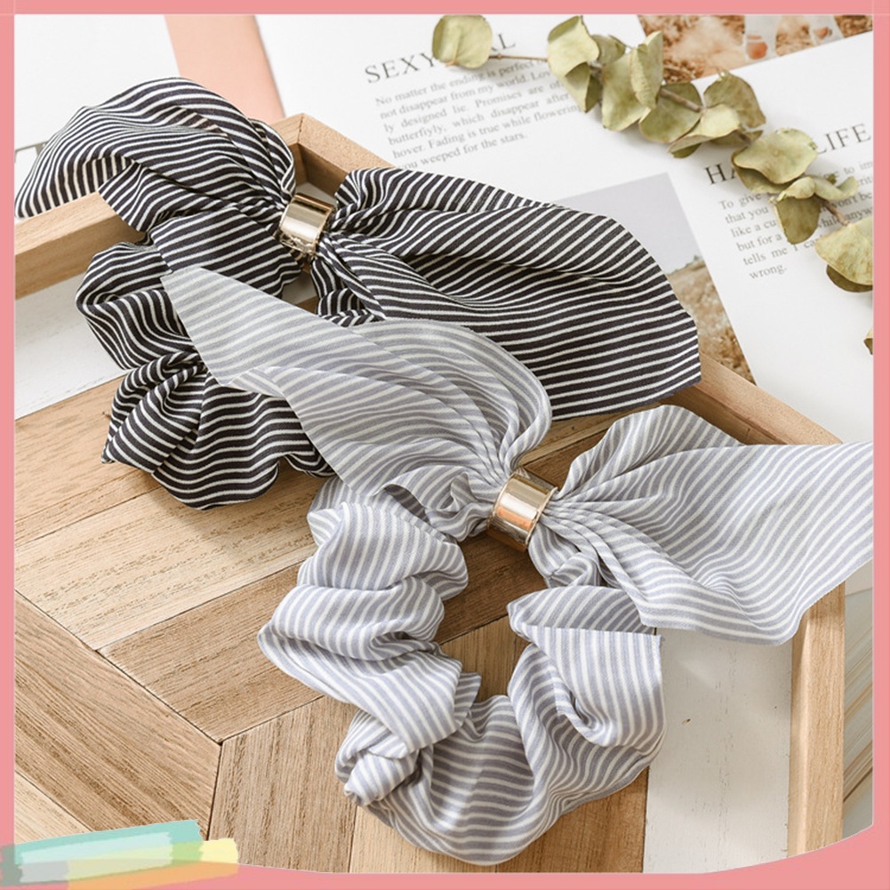 Dây buộc tóc đính tai thỏ và sọc hợp thời trang