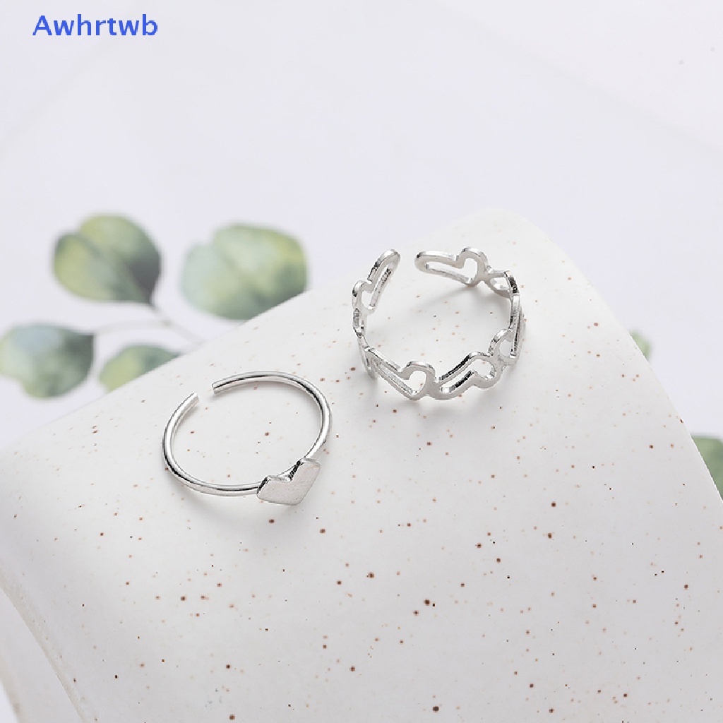 Set 2 Nhẫn Hở Họa Tiết Trái Tim Thời Trang Mới