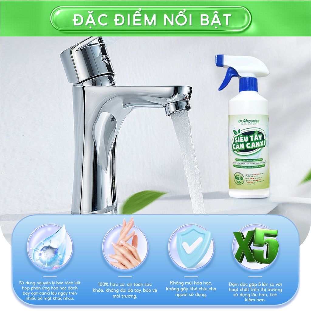 COMBO X3 Tẩy Cặn Canxi Dr Organica Osaro 500ML Vệ Sinh Canxi Bám Trên Vòi Hoa Sen, Vách Kính, Bồn Tắm