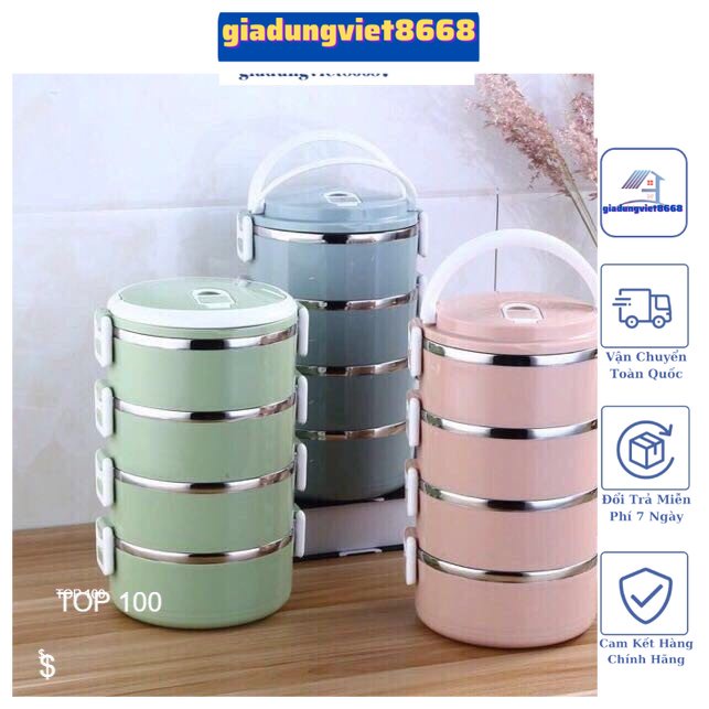 Cặp lồng inox 4 tầng đựng cơm giữ nhiệt cao cấp - hộp đựng cơm làm Văn Phòng công ty