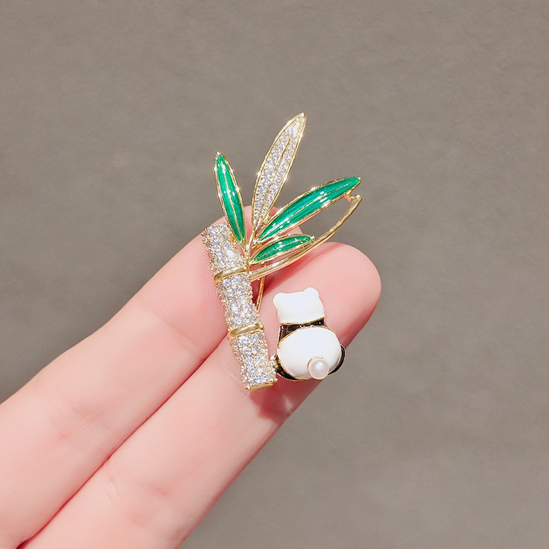 [Jiudolan] Trâm Cài Áo Bằng Tre Gấu Trúc Đính Đá Zircon Hai Đầu Sáng Bóng Phong Cách Trung Hoa Dễ Thương
