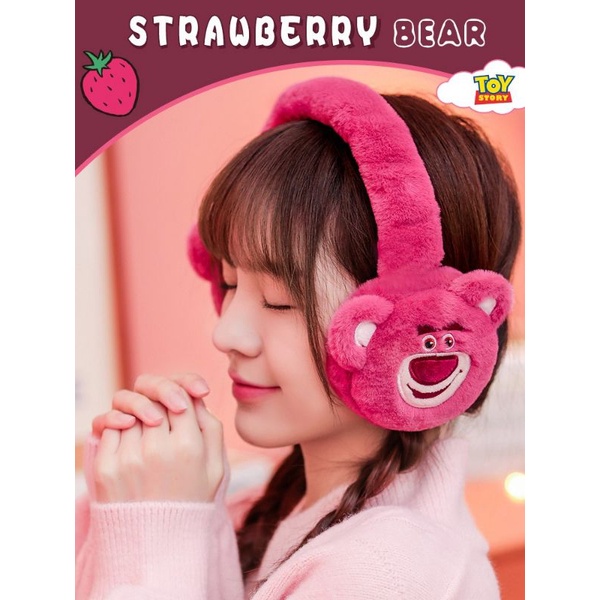 CHỤP TAI BÔNG VÀ KHĂN QUOÀNG CỔ  MÙA ĐÔNG HÌNH GẤU HỒNG DÂU TÂY ĐÁNG YÊU