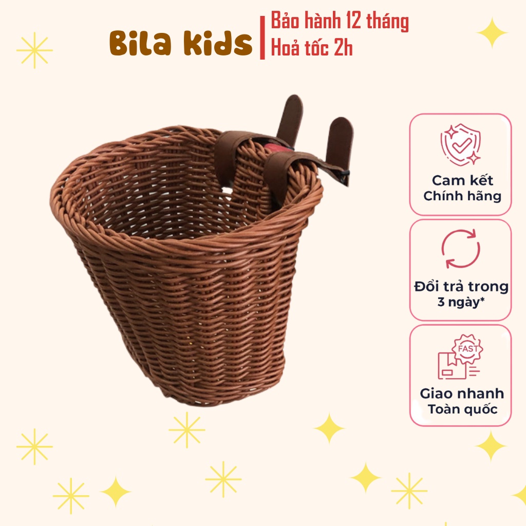 Giỏ xe cho bé bằng mây BILA KIDS lắp các loại xe chòi chân, trượt scooter, xe đạp, scoot and ride