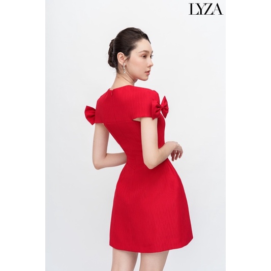 LYZA- Đầm đỏ đính nơ tay Peony Dress