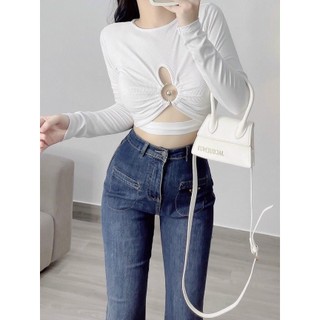 Áo Thun Gân Kiểu Khoét Ngực Tay Dài