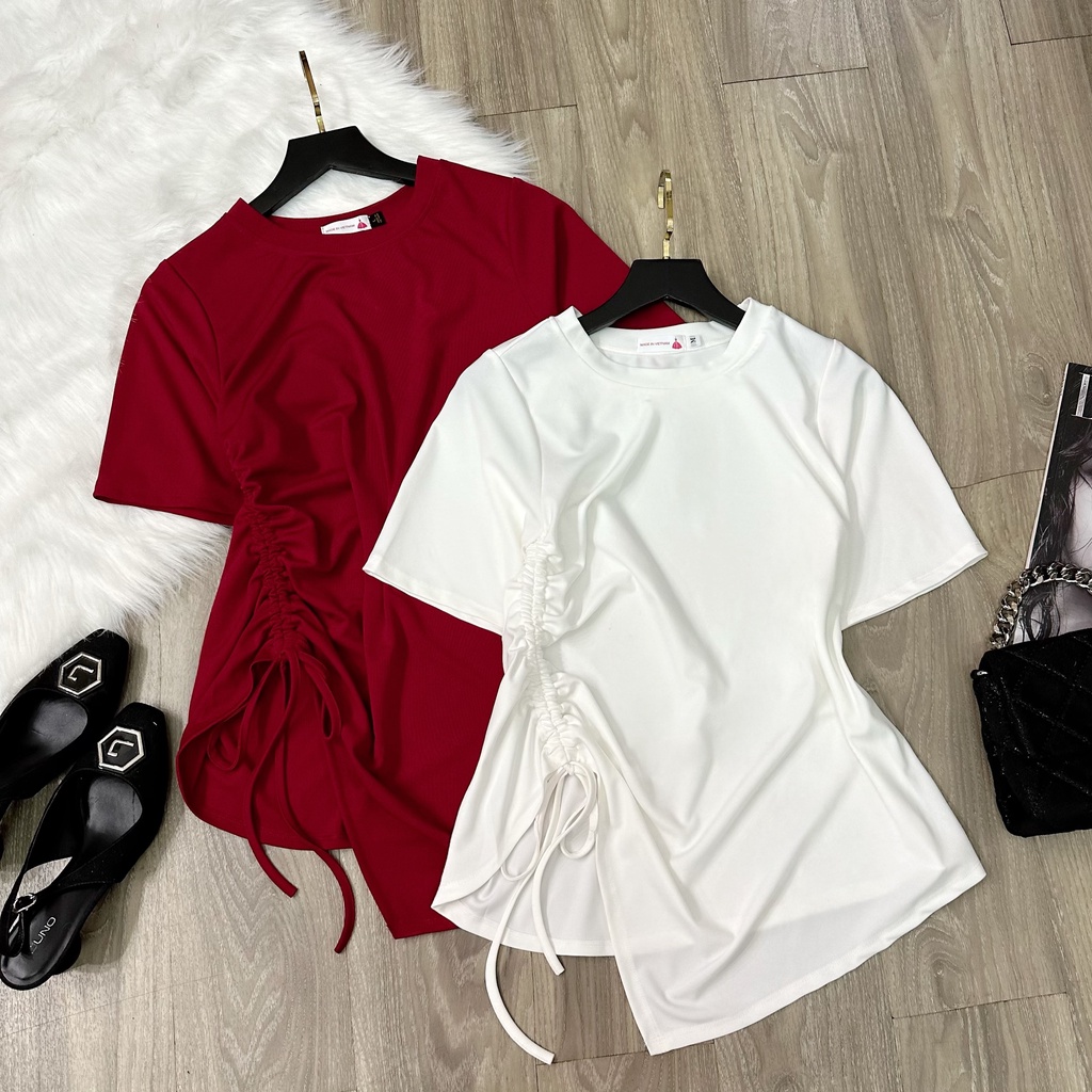 Áo Kiểu Nữ , Áo Nữ Bigsize Cổ Tròn Ngắn Tay Rút Eo Chất Thun Cotton Co Gian Dành Cho Người Mập 50.90kg