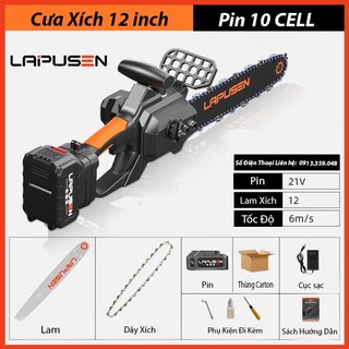 Máy cưa xích,Cưa xích pin cầm tay LAPUSEN xích 12in cưa gỗ cắt cành cây C34