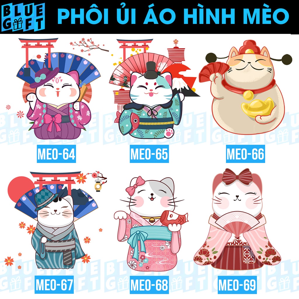 Pet In Ủi Áo Hình Mèo Tết, Có In Hình Theo Yêu Cầu, Phôi Hình In Ủi Nhiệt Quần Áo M13- Blue Gift
