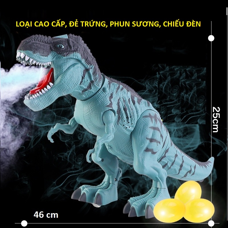 Đồ chơi khủng long cho trẻ em, đẻ trứng, phun sương, có đèn chiếu, khủng long bạo chúa tiếng gầm như thật