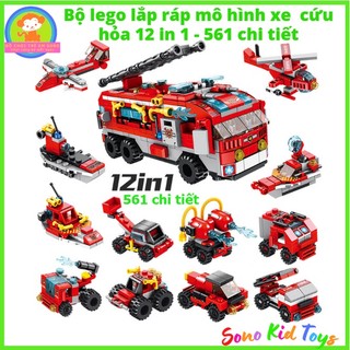 Đồ chơi lego mô hình xe cứu hỏa 561 chi tiết - 12 in 1city fire truck - đồ chơi diy cho bé