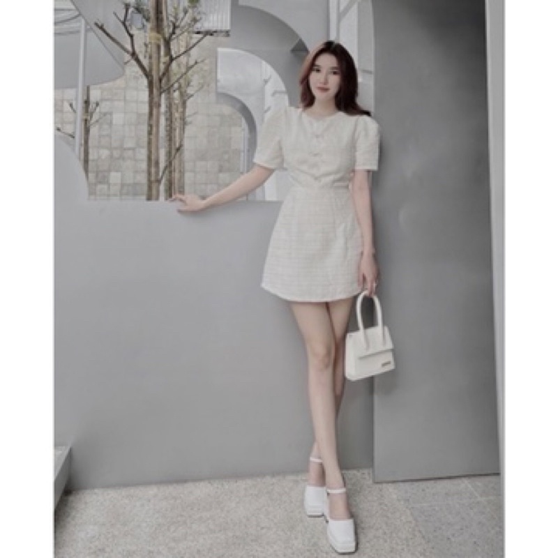 Đầm dạ tweed đính nơ đá